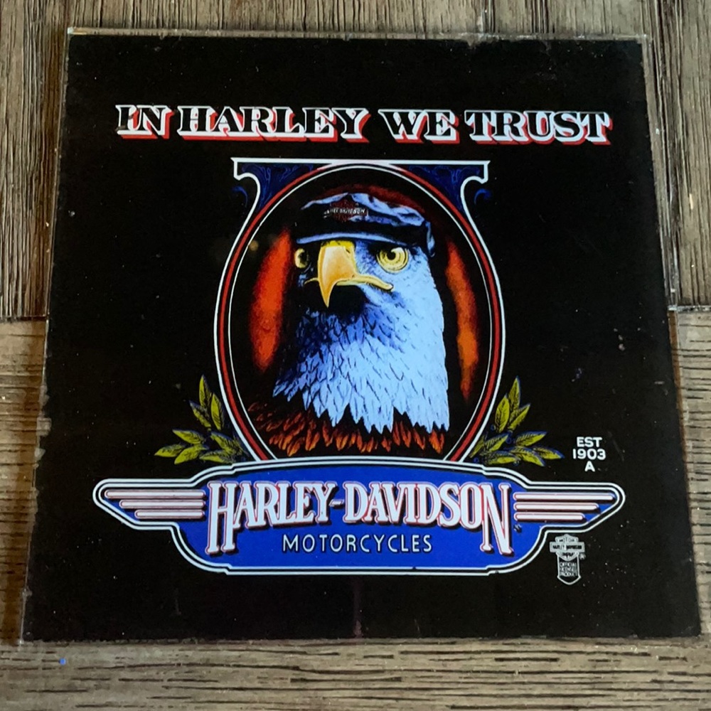 Vintage 80s Harley We Trust Harley,Carnival Glass